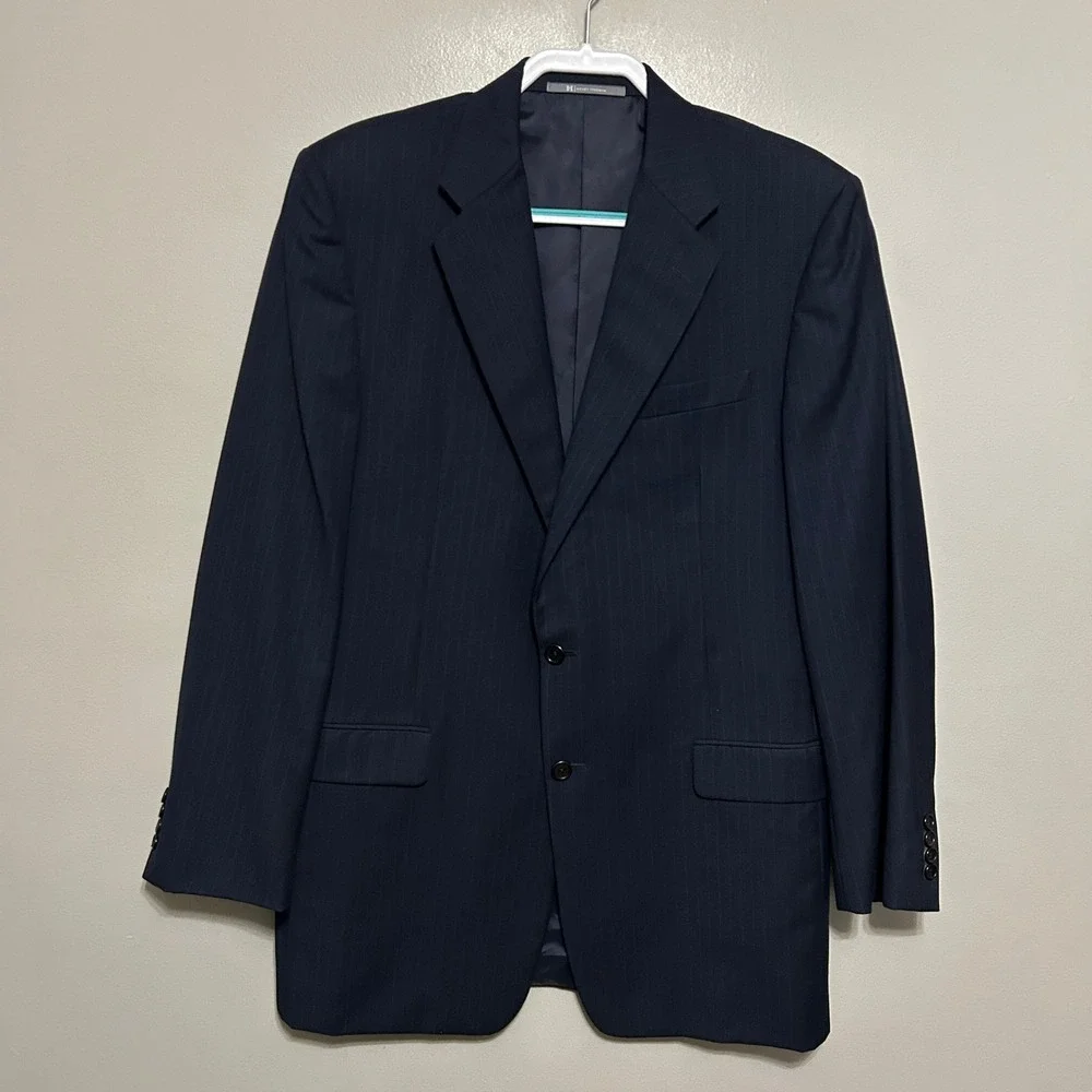 Loro Piana Hickey Freeman Blazer Mens 42 Long Navy Blue Pinstripe Wool Madison
